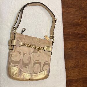 Coach Gold and Tan Shoulder Bag